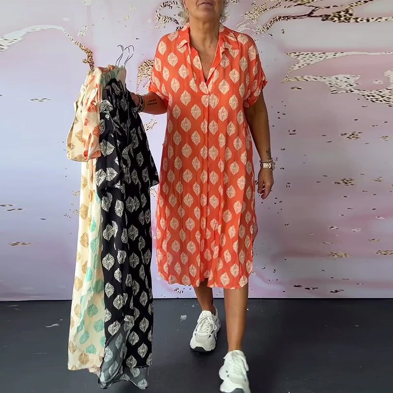 Liora™ | Robe de printemps ample avec col à revers et manches courtes