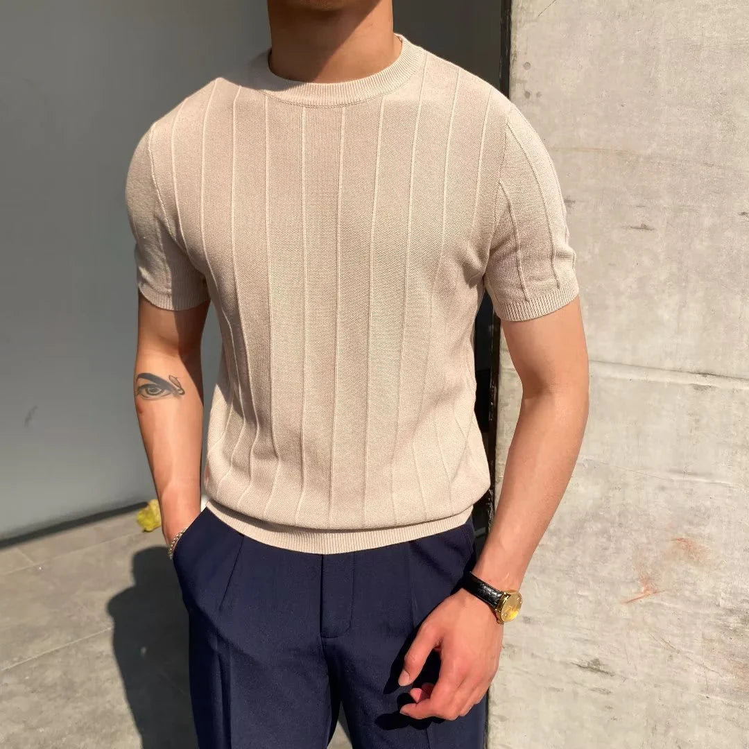 |T-SHIRT À COUTURES SOLIDES POUR HOMMES