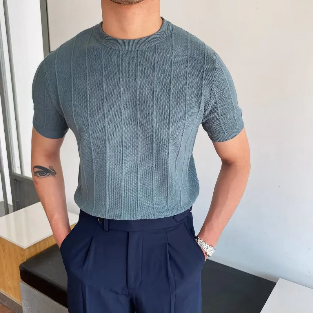 |T-SHIRT À COUTURES SOLIDES POUR HOMMES