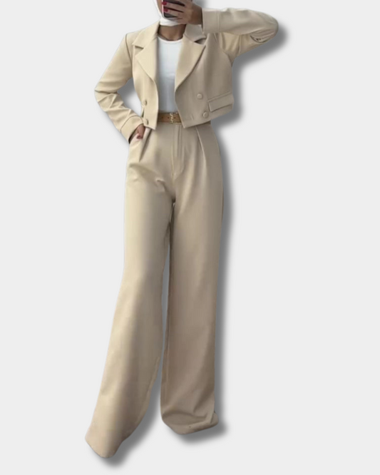Ensemble blazer court et pantalon taille haute