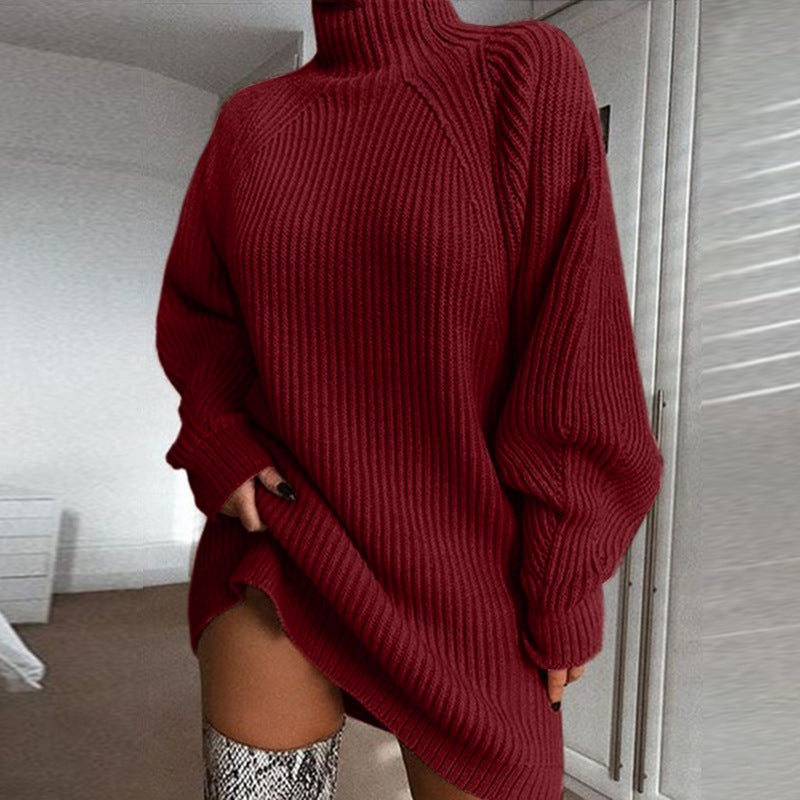 Pull long col roulé uni