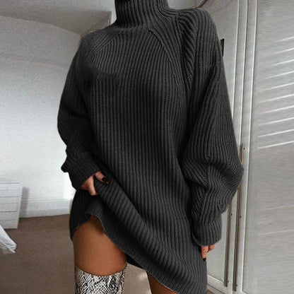 Pull long col roulé uni