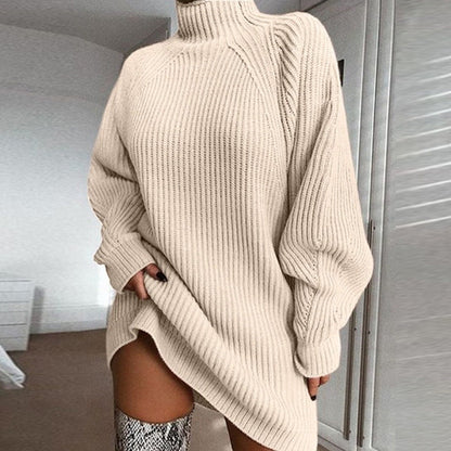 Pull long col roulé uni
