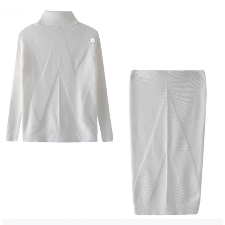 Ensemble Pull col roulé , jupe chaude ajustée