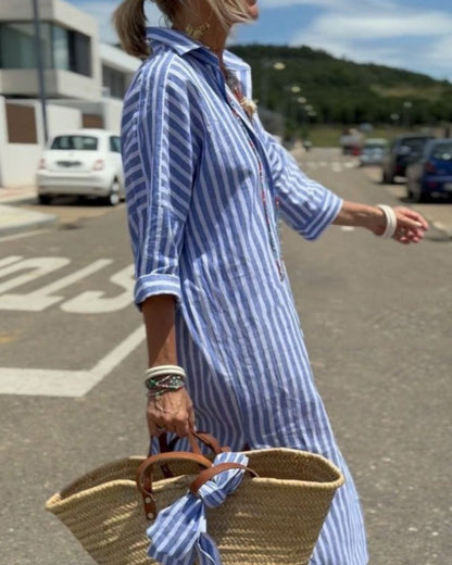 COLEN - ROBE CHEMISE CLASSIQUE RAYÉE À LACETS