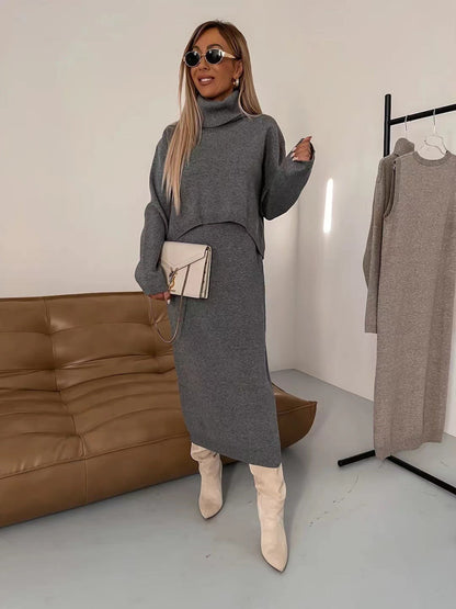 Ensemble  pull col roulé et robe longue