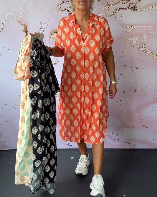 Liora™ | Robe de printemps ample avec col à revers et manches courtes