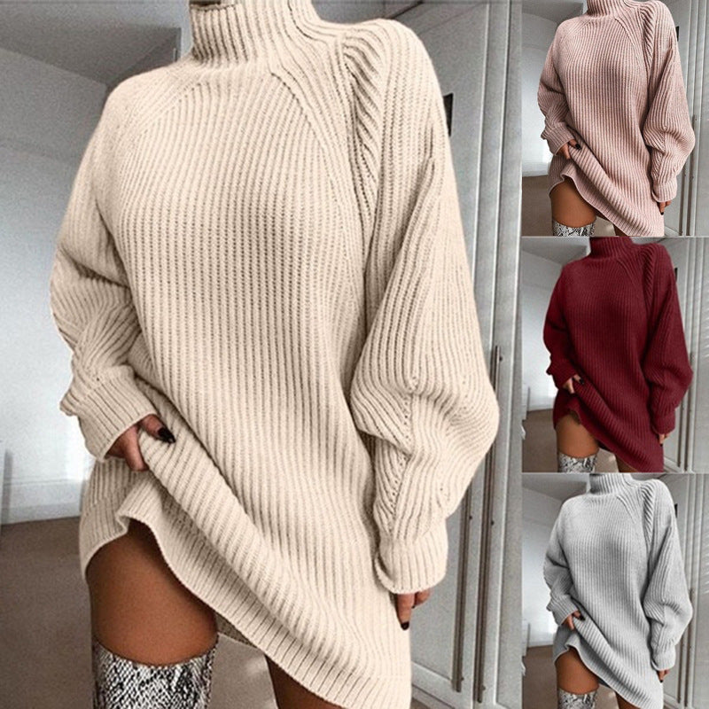 Pull long col roulé uni
