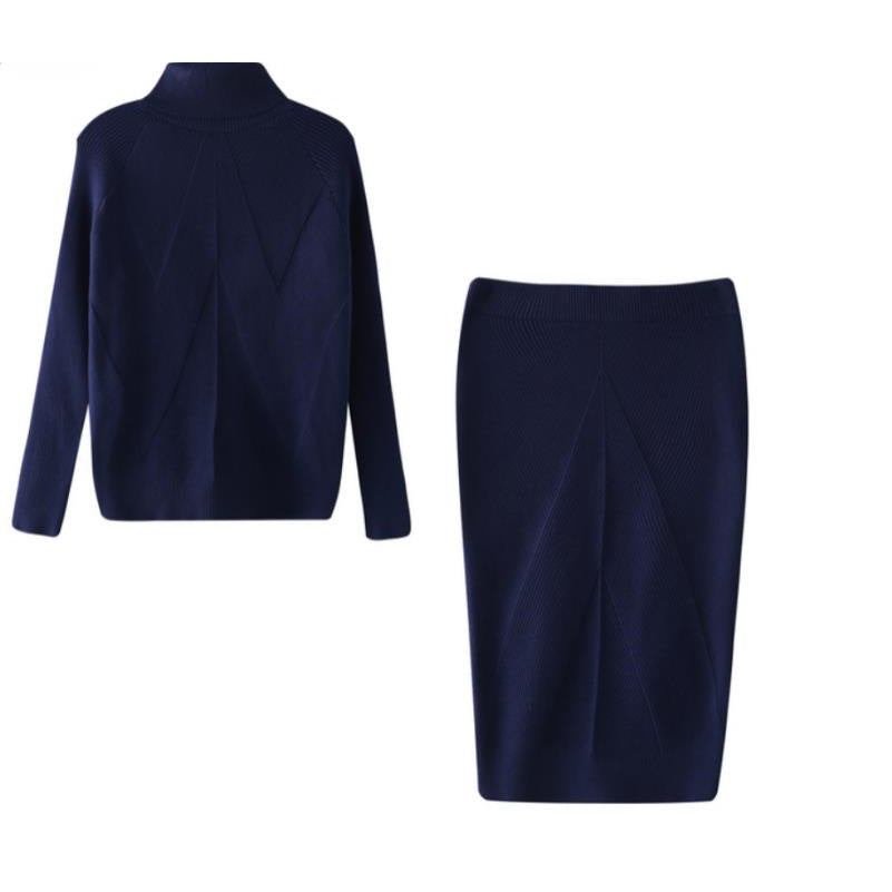 Ensemble Pull col roulé , jupe chaude ajustée