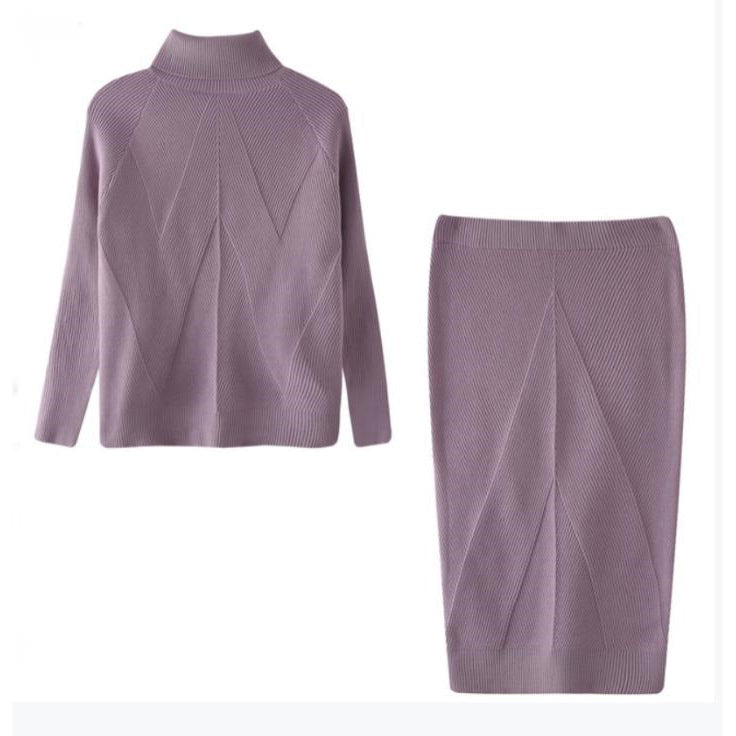 Ensemble Pull col roulé , jupe chaude ajustée