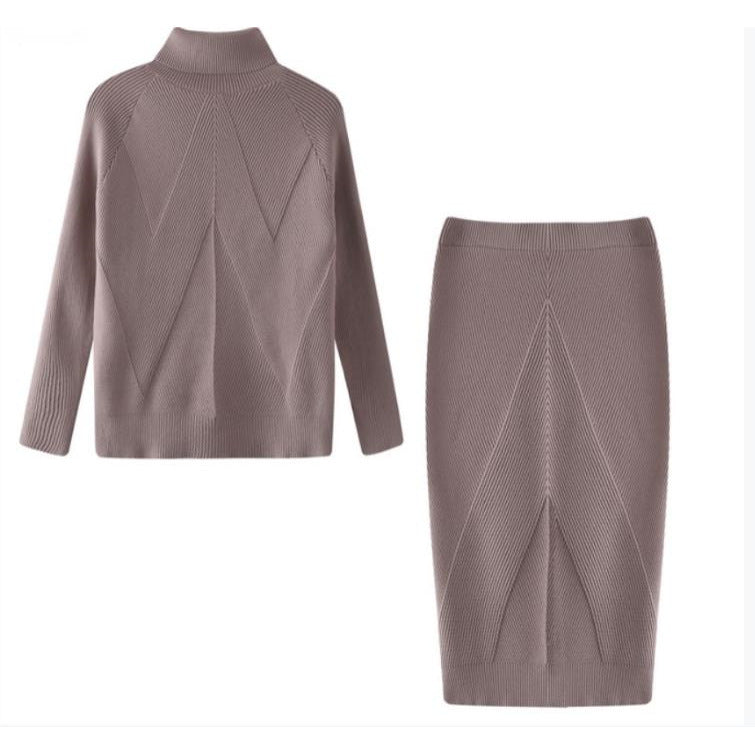 Ensemble Pull col roulé , jupe chaude ajustée