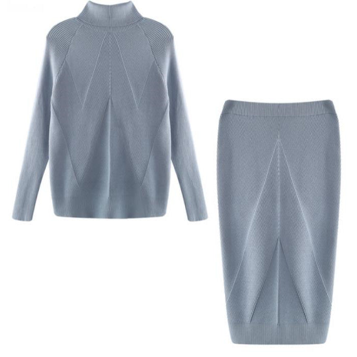 Ensemble Pull col roulé , jupe chaude ajustée