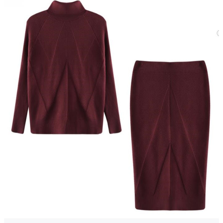Ensemble Pull col roulé , jupe chaude ajustée