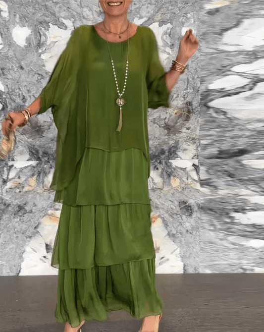 Caroline | Robe Maxi à Col Rond Ample - Élégance et confort 
