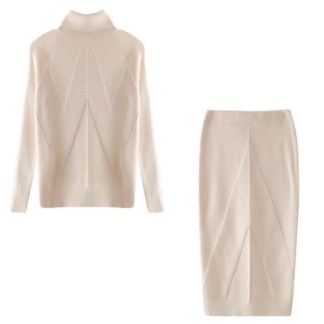 Ensemble Pull col roulé , jupe chaude ajustée