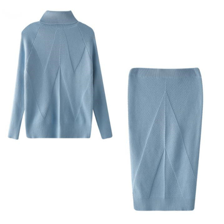 Ensemble Pull col roulé , jupe chaude ajustée