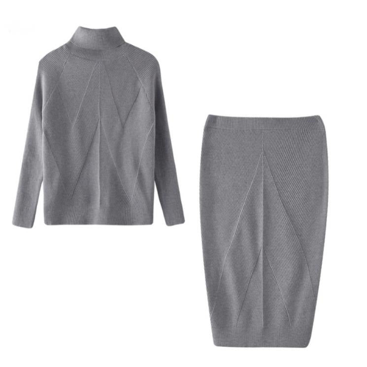 Ensemble Pull col roulé , jupe chaude ajustée