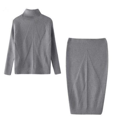 Ensemble Pull col roulé , jupe chaude ajustée