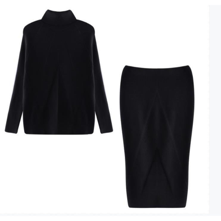Ensemble Pull col roulé , jupe chaude ajustée